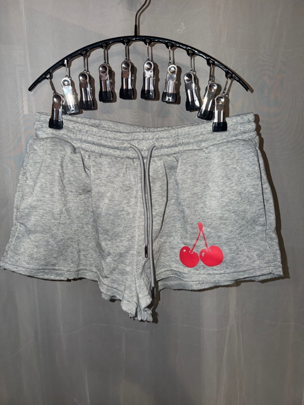 SHEIN Gray Athletic Shorts with Red Cherry Graphic